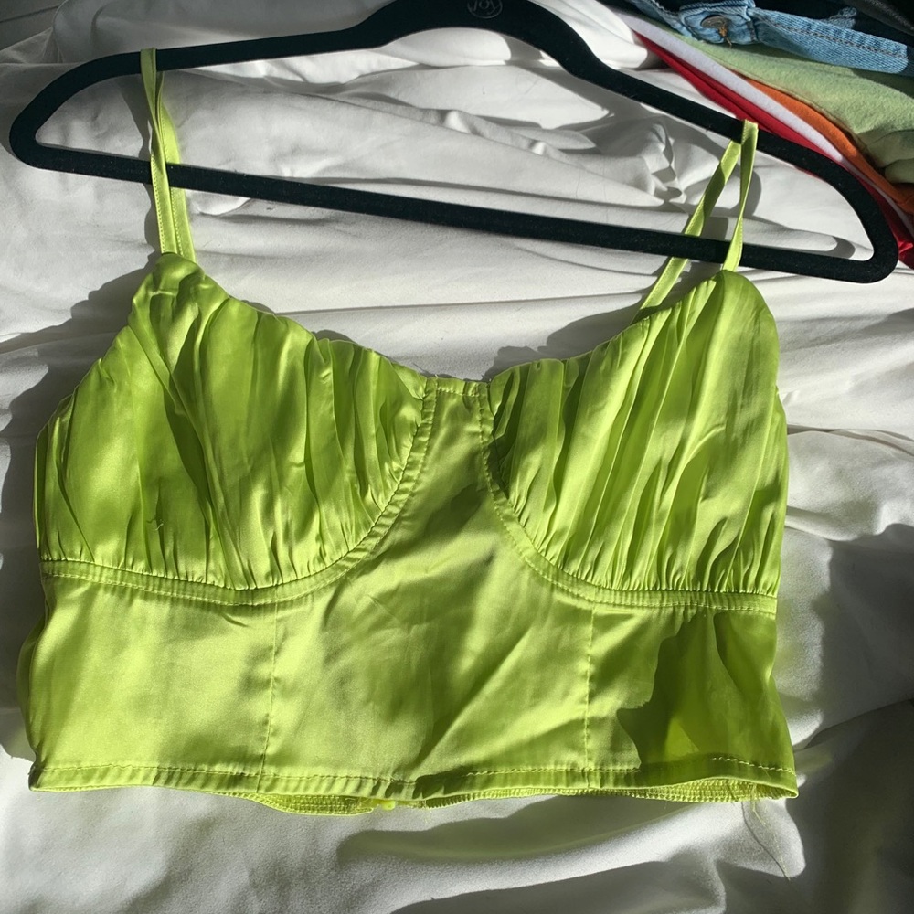 Misguided Lime Satin Bustier Tank Top